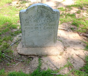 Tombstone of John Henry Mott, Jr., Tabernacle Campground Cem.